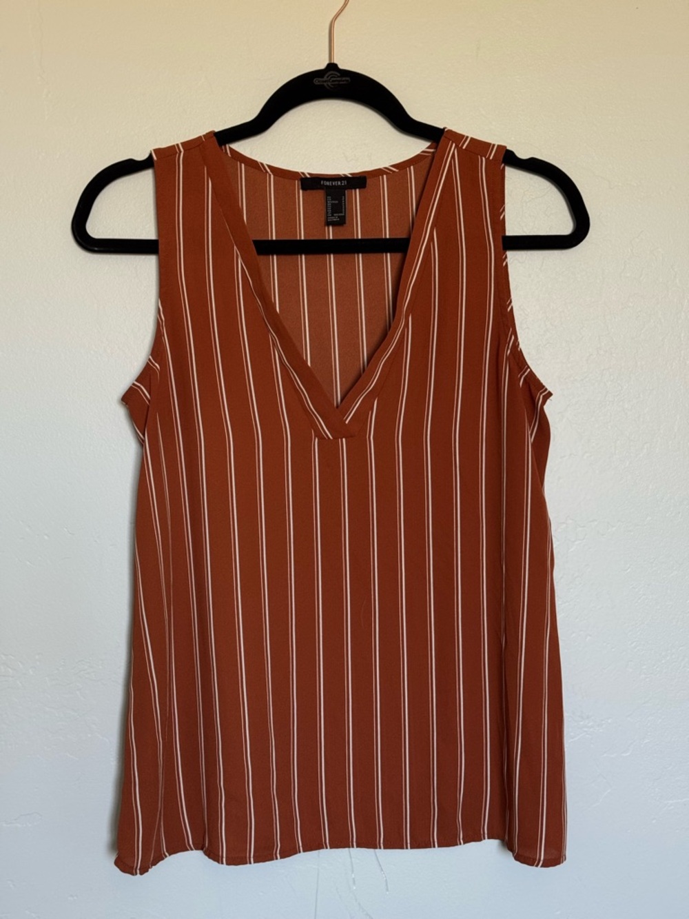 Forever 21 Rust and White Striped V-Neck Sleeveless Top